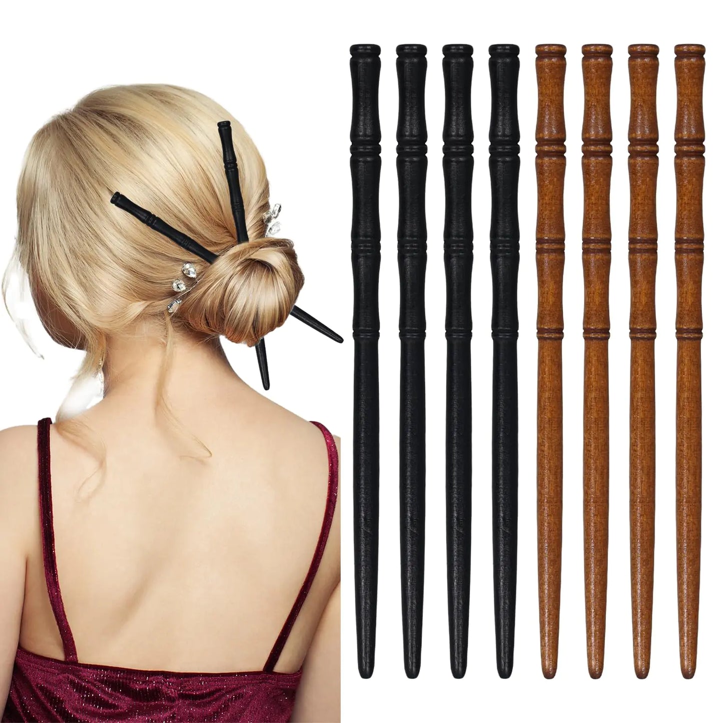 8pcs Chinese Wooden Hair Sticks Retro Hair Chopsticks Bamboo Shape Hair Pin for Buns Long Hair Wood Hairpin Hair Holder Stick for Women Hair Accessories